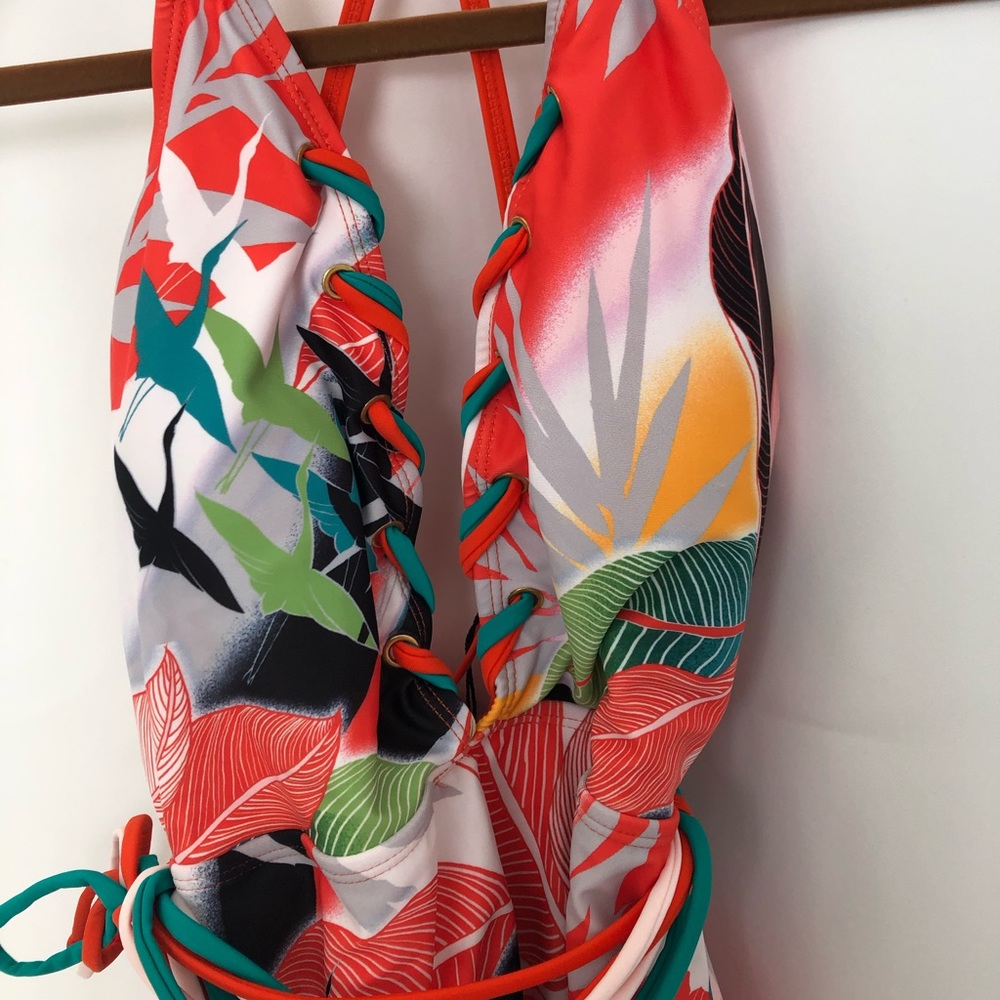 NEW Orange/multi Onepiece Low Cut swimsuit - Picture 4 of 7